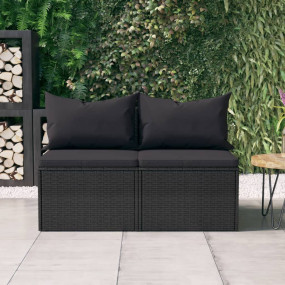 Garden Middle Sofa Black Poly Rattan Medium Modular
