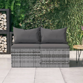 Garden Middle Sofa Grey PE rattan, powder-coated steel ...