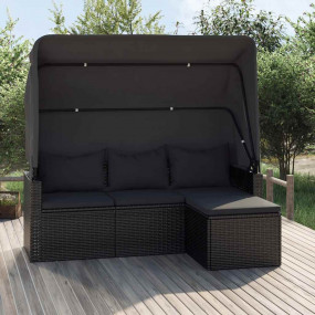3-seater Garden Sofa Black PE rattan, powder-coated ste...