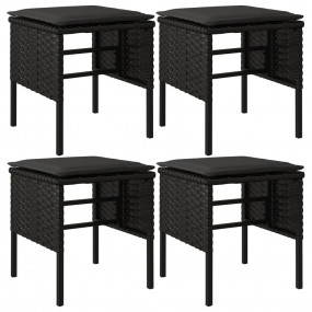 Garden Footstool Set of 4 Black Poly Rattan Small Modul...