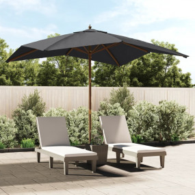 Garden Parasol Black Polyester, Hardwood UV-resistant m...