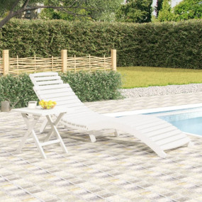 Sun Lounger White Solid Acacia wood 72.4 x 21.7 x 25.2 ...
