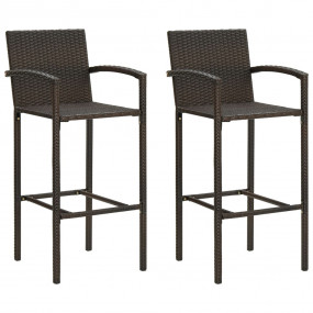 Bar Stool Set of 2 Brown PE rattan, powder-coated steel...