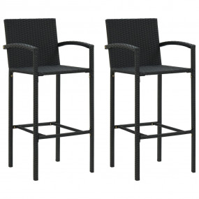 Bar Stool Set of 2 Black Poly Rattan, Powder-Coated Ste...