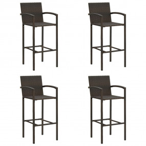 Bar Stool Set of 4 Brown Synthetic rattan, powder-coate...