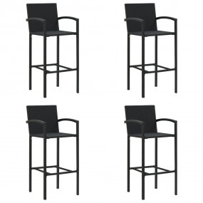 Bar Stool Set of 4 Black Poly Rattan Standard Footrest