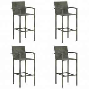 Bar Stool Set of 4 Grey PE rattan, powder-coated steel ...