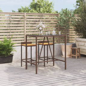 Bar Table with Glass Top Brown Poly Rattan