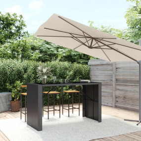 Bar Table With Glass Top Black Poly Rattan Large Bar Ta...