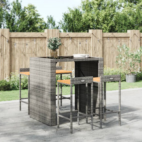 Bar Stool Set of 4 Grey Poly Rattan Standard Footrest