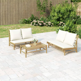 Garden Bench Natural Bamboo, Cream White Bamboo, Polyes...