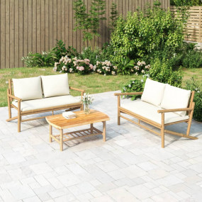 Garden Bench Natural Bamboo, Cream White Bamboo