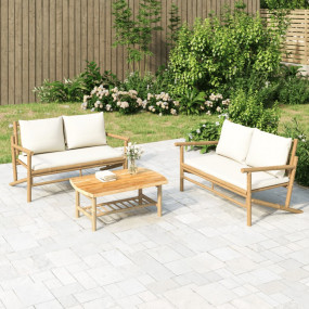 Garden Lounge Set Bamboo with cream white cushions