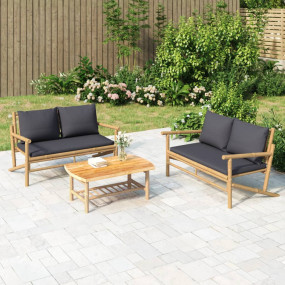 Garden Bench Natural bamboo, Dark grey Bamboo, Polyeste...