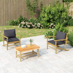 Garden Chair Bamboo with a natural finish, Dark grey cu...