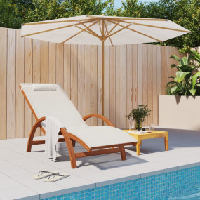 Sun Lounger White Textilene and solid poplar wood Stand...