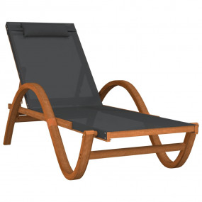Sun Lounger Grey Textilene, Solid Poplar Wood Medium Su...