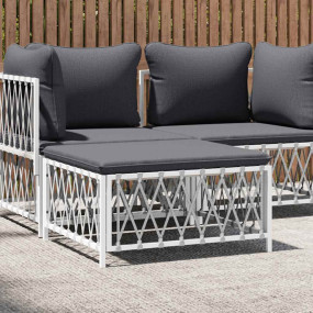 Garden Footstool White Woven fabric, powder-coated stee...