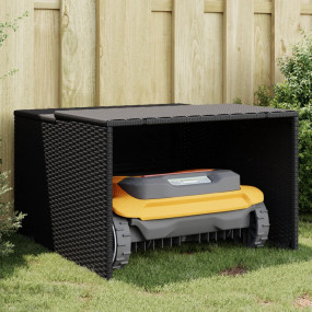 Robot Mower Garage Black PE rattan, powder-coated steel...