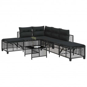Garden Sofa Set Black PE Rattan, Powder-Coated Steel, T...