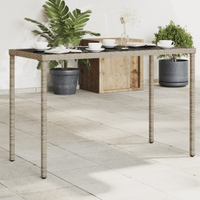 Garden Table Grey Poly Rattan, Tempered Glass, Powder-C...