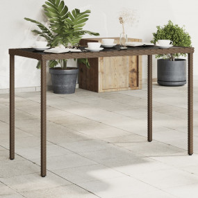 Garden Table Brown Poly Rattan, Tempered Glass, Powder-...