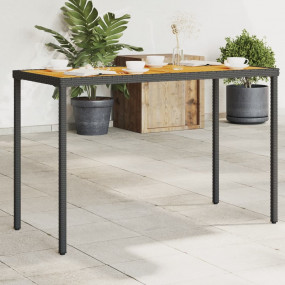 Garden Table Black PE rattan, powder-coated steel, soli...