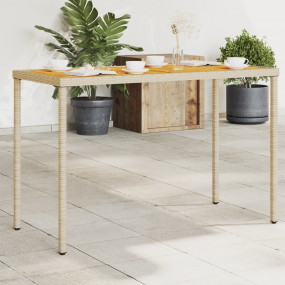 Garden Table Beige PE Rattan, Powder-Coated Steel, Soli...