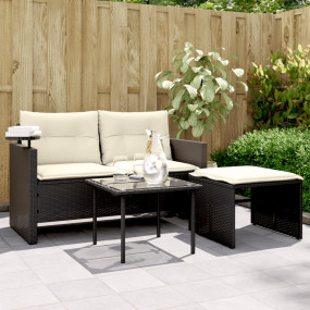 Garden Sofa Set Black PE Rattan 2-Seater Adjustable Fee...