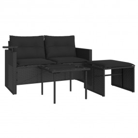Garden Sofa Set Black PE rattan, powder-coated steel, t...