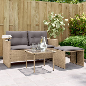 Garden Sofa Set Beige and Light Grey PE Rattan 2-Seater