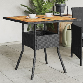 Garden Table Black PE rattan, powder-coated steel, soli...
