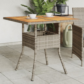Garden Table Grey PE rattan, powder-coated steel, solid...
