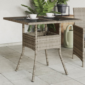 Garden Table Grey PE Rattan, powder-coated steel, tempe...