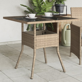 Garden Table Beige Poly Rattan, Powder-Coated Steel, Te...