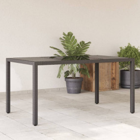 Garden Table Black PE rattan, tempered glass, powder-co...