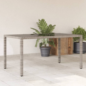 Garden Table Grey Poly Rattan, Tempered Glass, Steel 59...