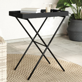 Folding Tray Table Black Flat PE rattan Small Foldable