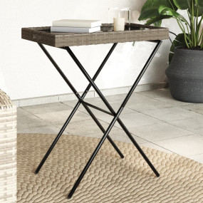 Folding Tray Table Grey Flat PE rattan, powder-coated s...