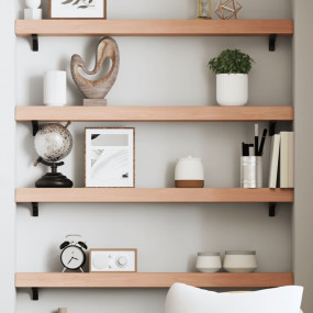 Wall Shelf Light Brown Solid Oak Wood 31.5 in Length Wa...