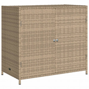 Garden Storage Cabinet Beige PE Rattan 32.7 in x 17.7 i...
