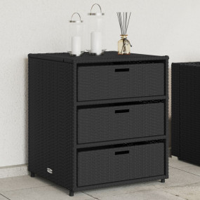 Garden Storage Cabinet Black Poly Rattan, Powder-Coated...