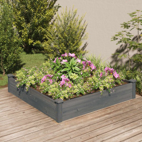 Garden Raised Bed Grey Solid fir wood, Non-woven fabric