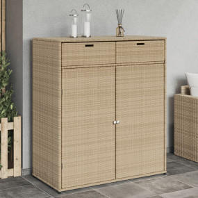 Garden Storage Cabinet Beige Poly Rattan Large