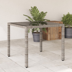 Garden Table Grey PE rattan, tempered glass, powder-coa...