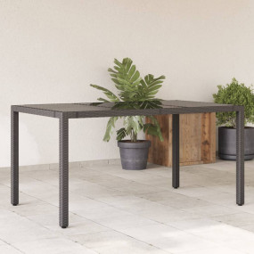 Garden Table Black Poly Rattan, Tempered Glass, Powder-...