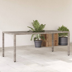 Garden Table Grey PE rattan, powder-coated steel, tempe...