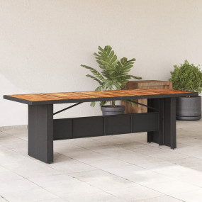Garden Table Black PE rattan, powder-coated steel, soli...