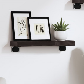 Wall Shelf Dark Brown Solid Oak Wood Medium Decorative ...