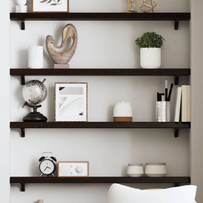 Wall Shelf Dark Brown Solid Oak Wood 31.5 in x 3.9 in x...